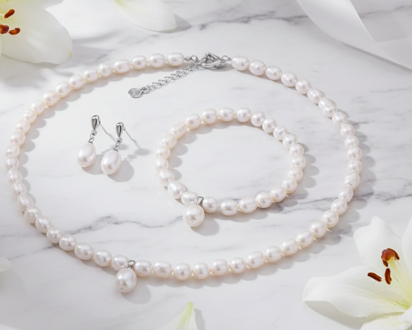 Parure Pia en Perles véritable et argent 925