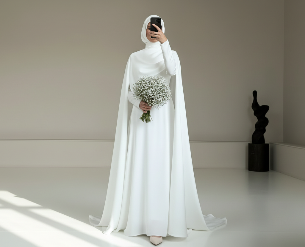 robe de mariée pudique voilée hijab hijabi turban blanche blanc halal nikah nikkah hlel muslim muslima robe de mariage 